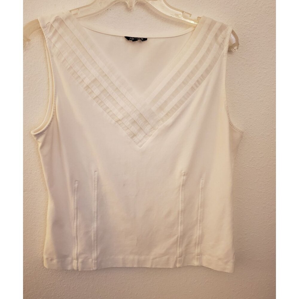 Nik + Zoe White Cotton Blend V Neck Tank w/Corset Waist Details XL EUC